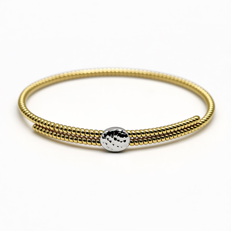 Bransoletka złota sztywna owalna z diamentowaną wstawką