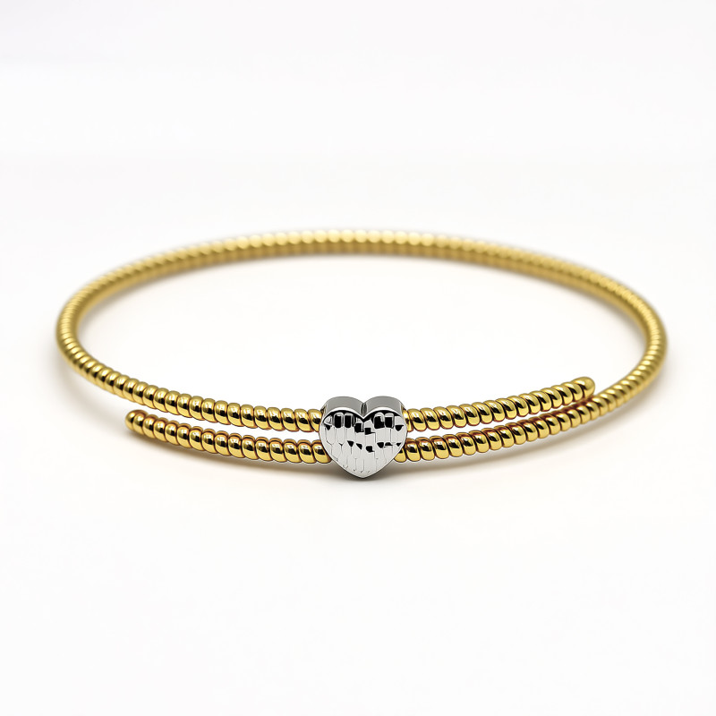 Bransoletka złota sztywna owalna z diamentowanym sercem